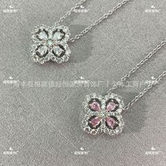 高版V金精工Hw轻奢水滴loop满钻镀925银四叶草锁骨女项链厂家直播