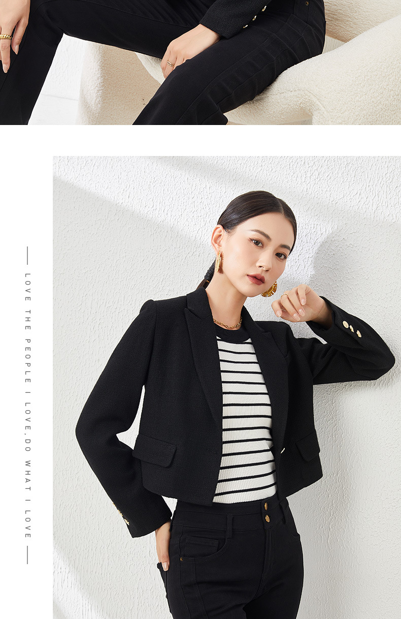 Áo blazer len ngắn nữ thiết kế độc đáo, phong cách mùa thu — Màu be chi tiết 18