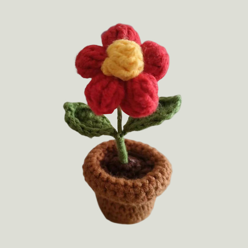 Flores de Girasol Tejidas a Crochet, Flores Tejidas a Mano en Maceta, Rosa