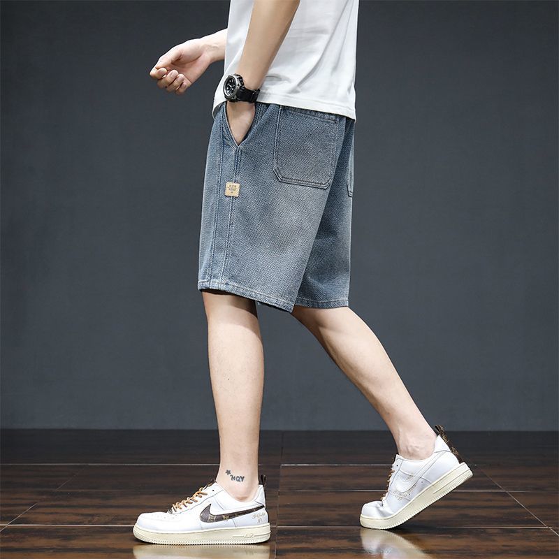 Pantalones Cortos de Mezclilla de 5 Puntos para Hombre de Fibra Sintética Corte Recto para Uso Diario