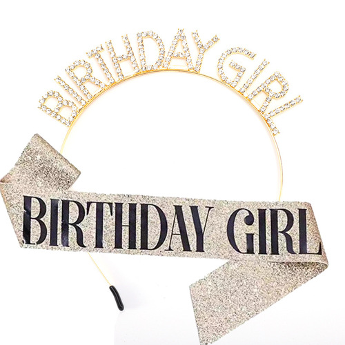 BIRTHDAY girl headband sweet girl headwear birthday party gift hair accessories glitter shoulder strap etiquette belt