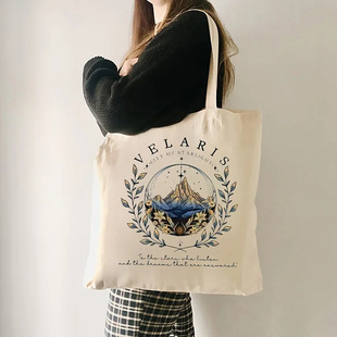 Acotar velaris pattern handbag canvas shoulder bag daily commute women shopping bags fashionable folding bag