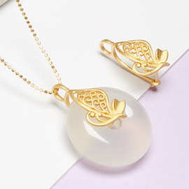 S925银镀古法金平安扣夹扣吊坠扣玉石翡翠蜜蜡扣挂件扣卡扣子diy