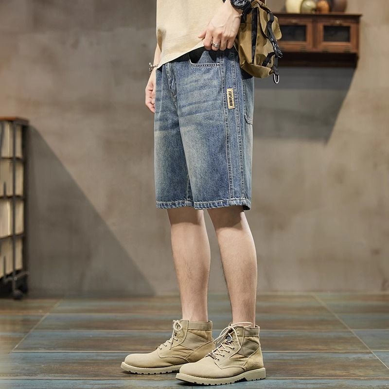 Pantalones cortos vaqueros de trabajo para hombre, estilo americano casual, holgados y delgados para verano, pantalones de cinco puntos, estilo nuevo 2025 image 6