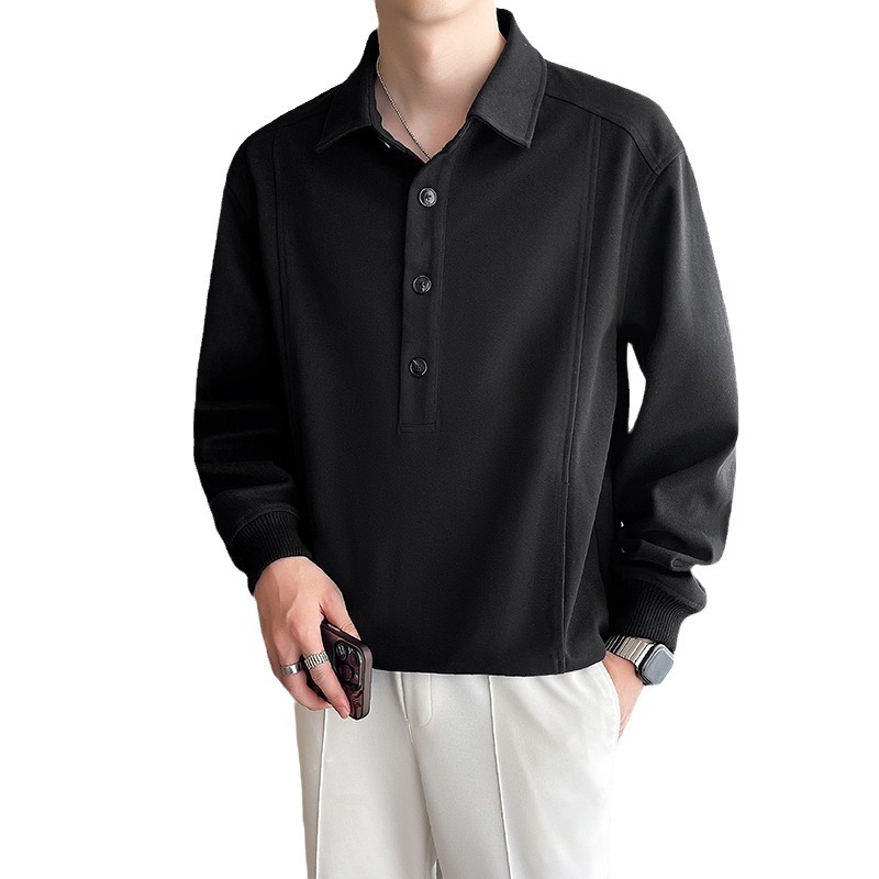 Jesenski in zimski priložnostni enobarvni pulover s kapuco in reverjem za moške_voghion.com