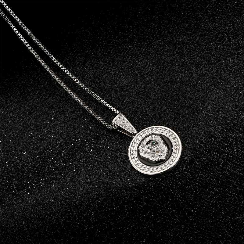 Aogu Cross-Border Supply European and American Fashion Drop Oil Lionu0027s Head Pendant Necklace Cop