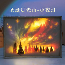 亚马逊爆款木质灯光画框DIY发光LED灯三色调光圣诞装饰摆台小夜灯