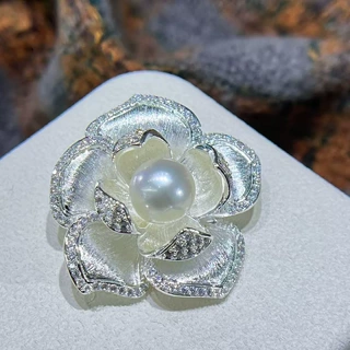 DIY配件 高档中古拉丝立体花瓣胸针精致微镶锆石别针珍珠胸花空托
