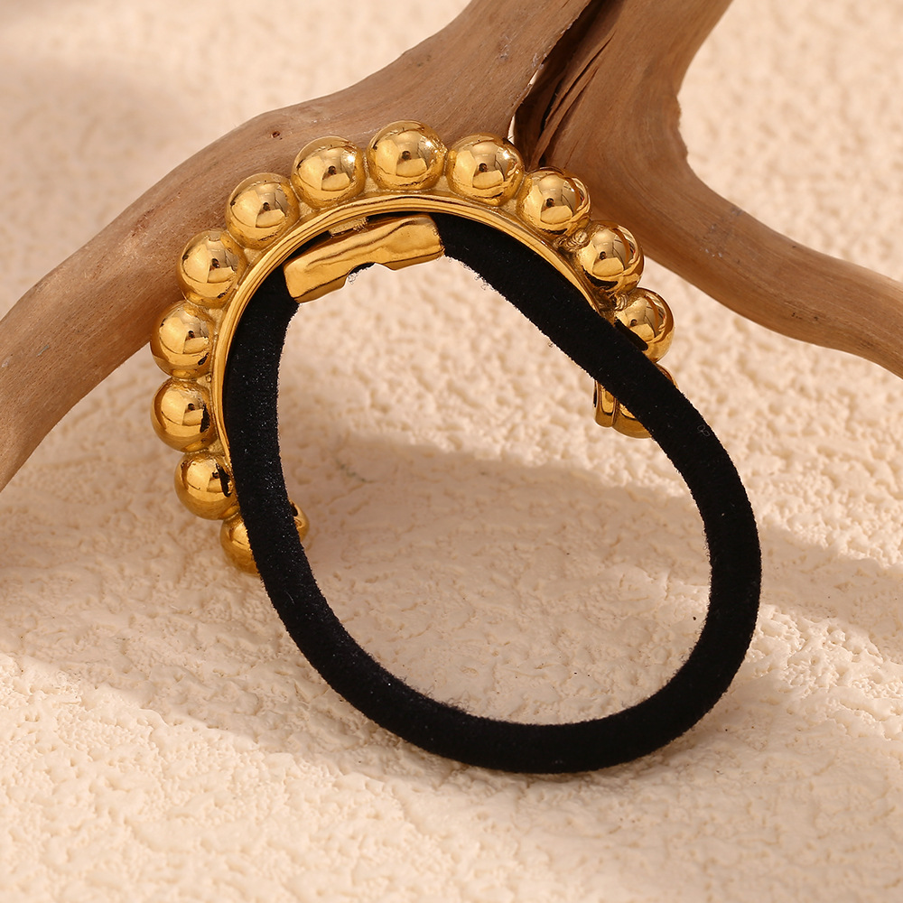 Accessori per capelli unisex alla moda, design di nicchia esplosivo, in acciaio inossidabile, placcato in oro, temperamento, disposizione di perline, corda per capelli, stile femminile_voghion.com