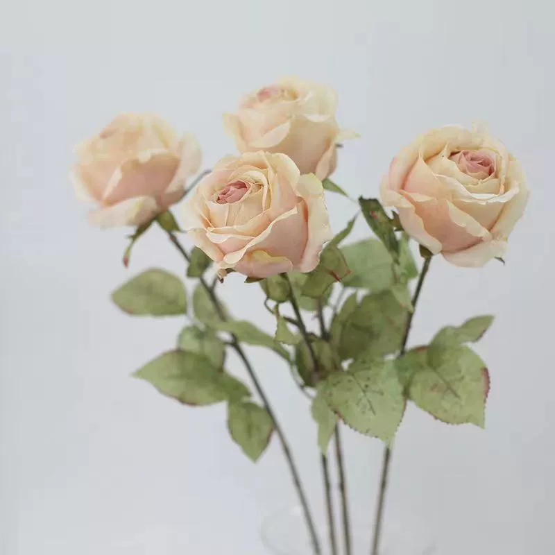 [ vintage rubber edge rose artificial flower high living room dining table decor fake flower TV cabinet display photo prop ]