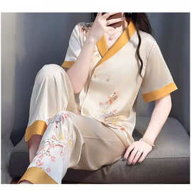 春秋季新款冰雪丝小翻领甜美可爱时尚休闲睡衣家居服