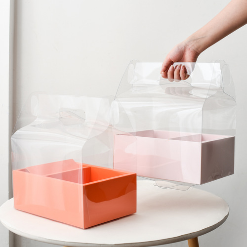 Flower cake gift box transparent hand-held cake flower box Internet celebrity Valentine's Day fruit flower arrangement box pvc flower box