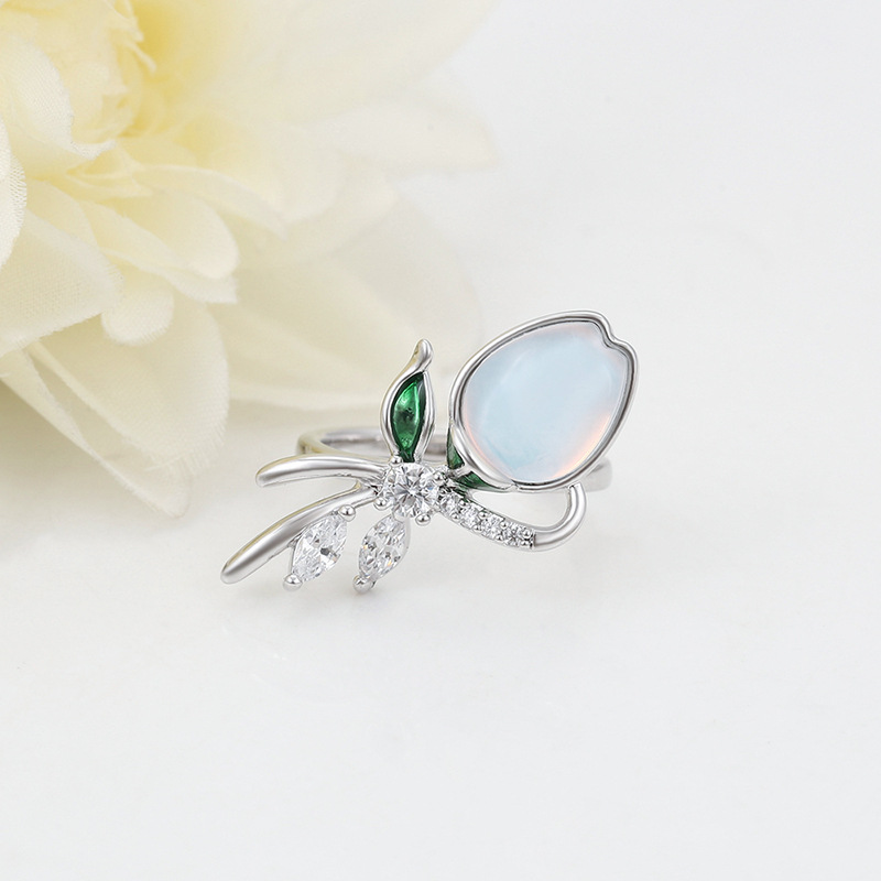 Xuping nicho diseño anillo de tulipas de piedra moca moda elegante temperamento artificial anillo de flores gemas al por mayor
