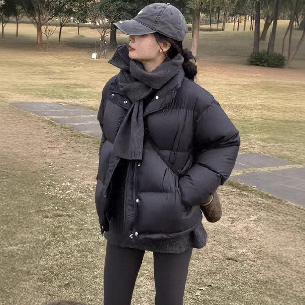 작은 사람 서 칼라 두껍게 짧은 다운 재킷 여성의 겨울 새로운 폭발 흰색 오리 다운 캐주얼 빵 재킷