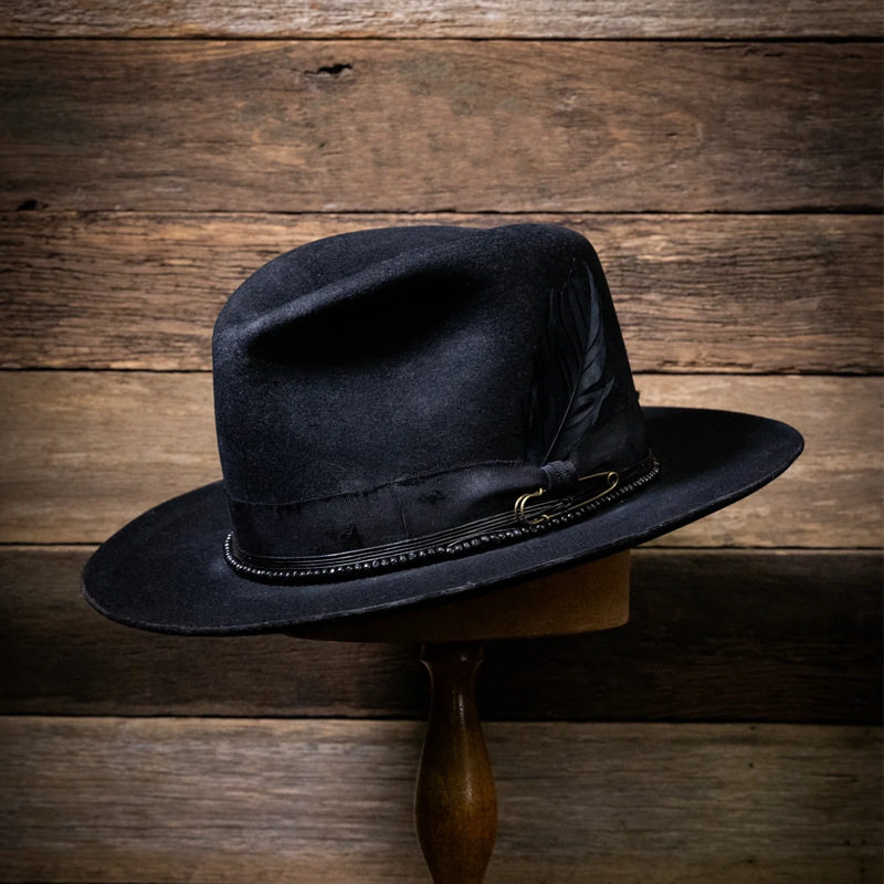 Μαύρο καπέλο με υφασμένη ταινία, μονόχρωμο καπέλο από καθαρό μαλλί, ευέλικτα μοντέρνα καπέλα τζαζ για άνδρες και γυναίκες_voghion.com