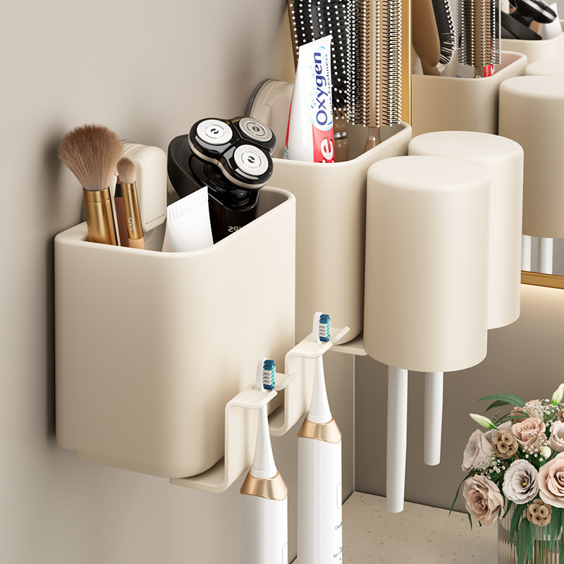 Suction Cup Toothbrush Holder, No-Drill Bathroom Mouthwash Cup, Electric Toothbrush and Toothpaste Wall-Mounted Storage Rack