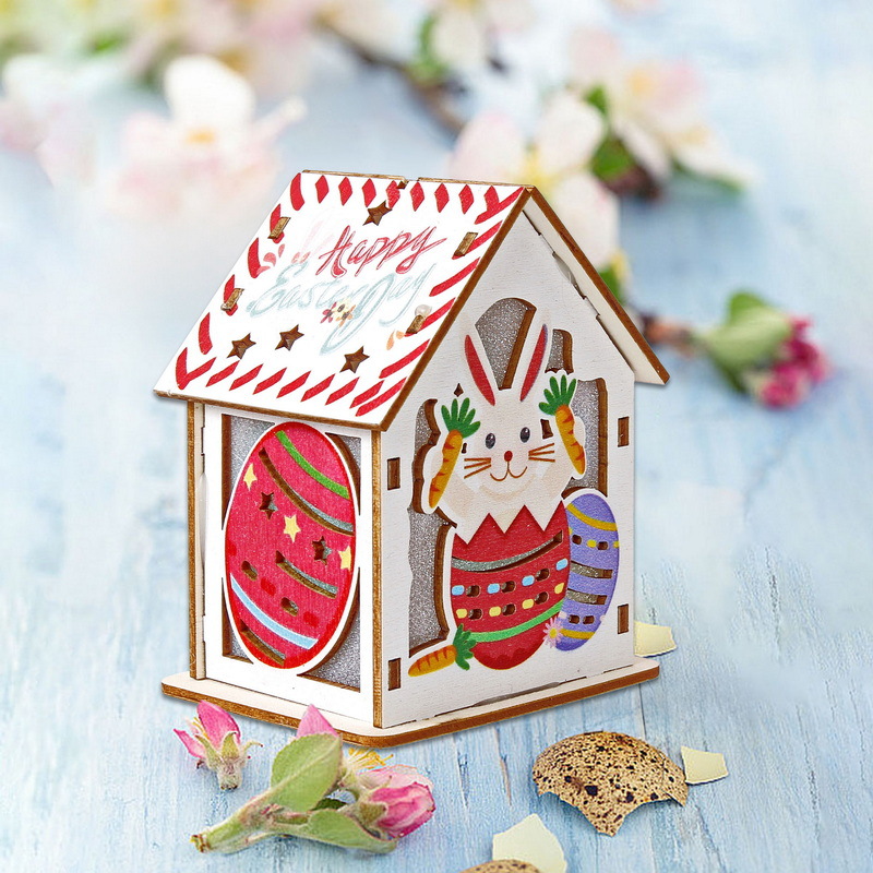 Cottage de Pascua transfronteriza creativa de dibujos animados huevos de conejo luminoso casa pequeña colgante artesanía de madera iluminación