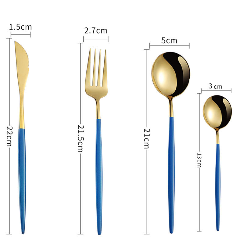 Vajilla de acero inoxidable portugués creativo mango largo cuchillo de filete, tenedor y cuchara comida occidental cuatro piezas principales titanio nórdico RED DE ORO cuchara redonda roja
