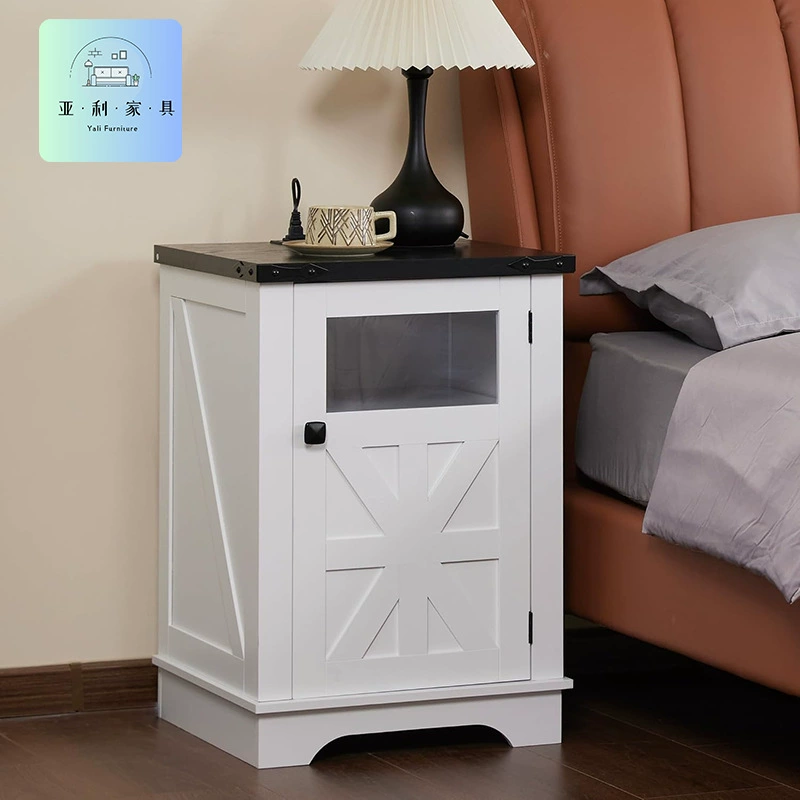 Трансграничная панель в стиле ретро, ​​прикроватная тумбочка для спальни, многофункциональная, легкая, роскошная, простая, со светодиодной подсветкой, шкаф для хранения с беспроводной зарядкой через USB