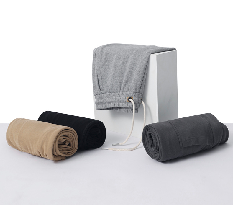 登爵男装 棉质日系复古重磅运动卫裤子 针织纯色螺纹束口小脚休