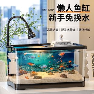 Household as Fish Tank Aquarium High-Definition Transparent Lazy Person No Need to Change Water Pipe Bottom Drainer Landscaping Large Ecological Desktop