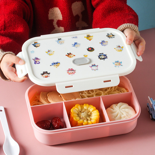 创意卡通饭盒儿童学生便当盒家用微波炉分格塑料餐盘餐具套装批发