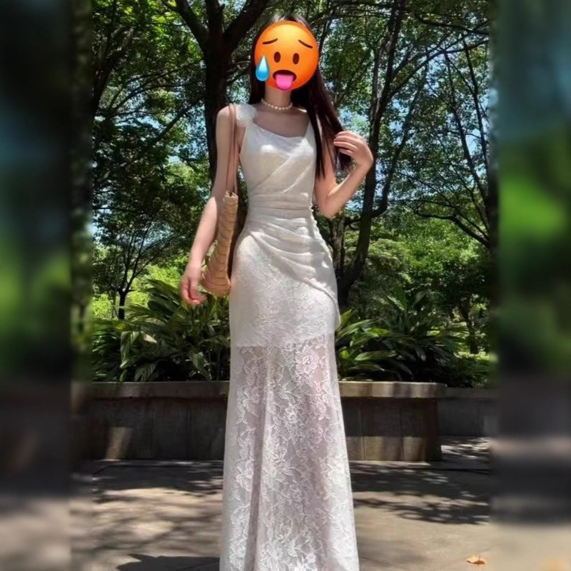 Beach Vacation Yunnan Bohemian White Spaghetti Strap Dress for Women Summer 2026 New Trendy Hot-Selling Long Dress