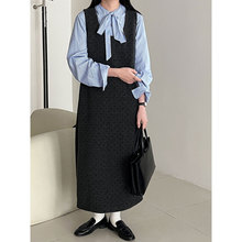 鹿西韩版大U领宽松中长款背心连衣裙2025秋冬新款呢料背带裙99002