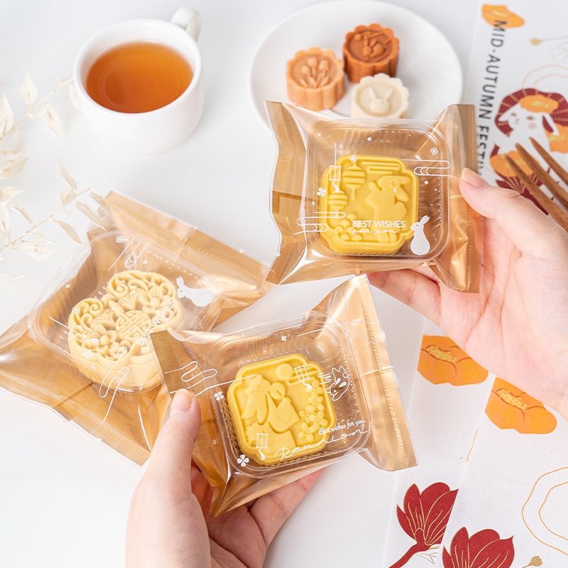 Ventana de oro gruesa mini pastel de luna bolsa de sellado de máquina nueva bolsa de embalaje de huevo de flujo cóncavo lateral del corazón del mediado otoño