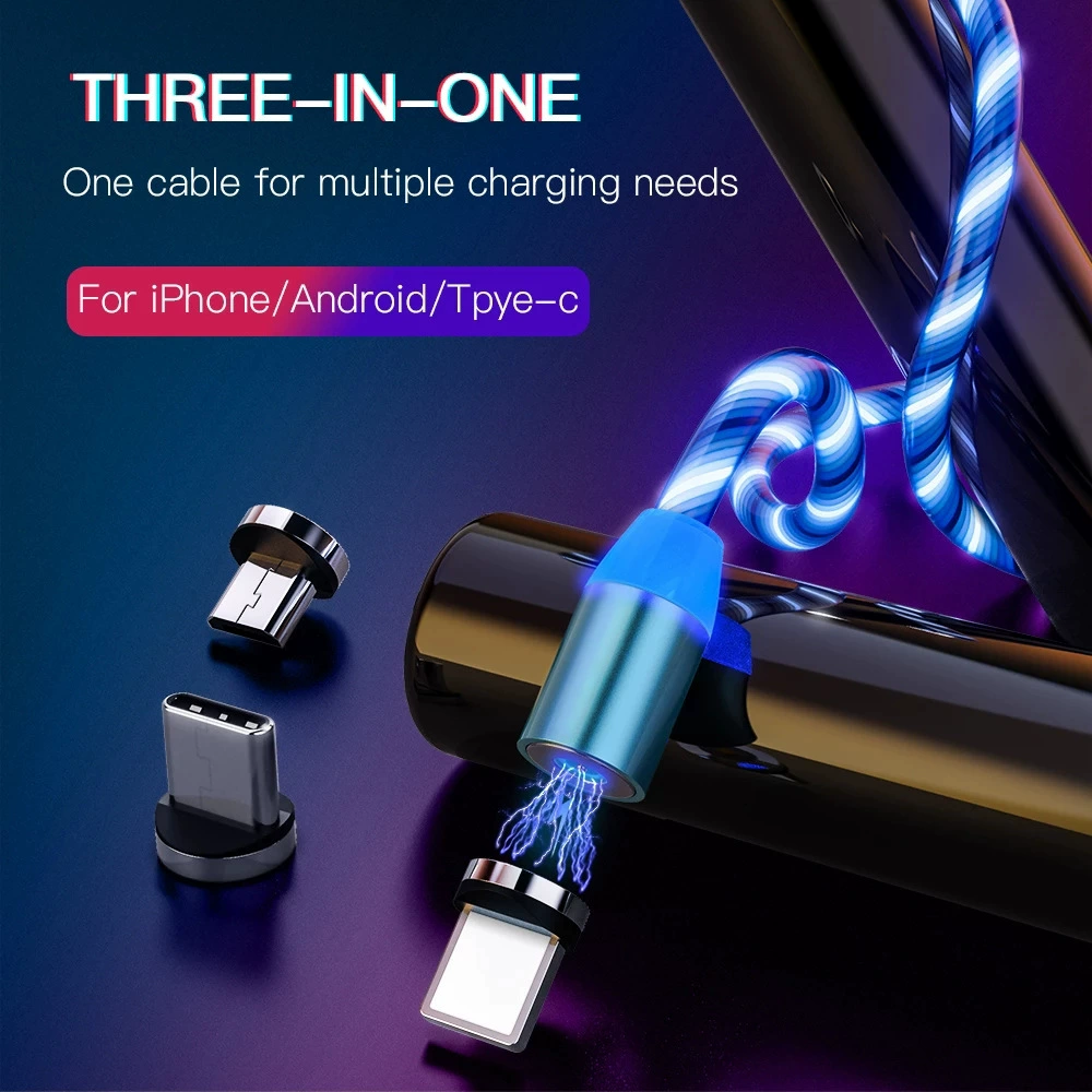 Magnetic cable lit LED Micro USB cable charging is suitable for Apple's millet magnet charging cable