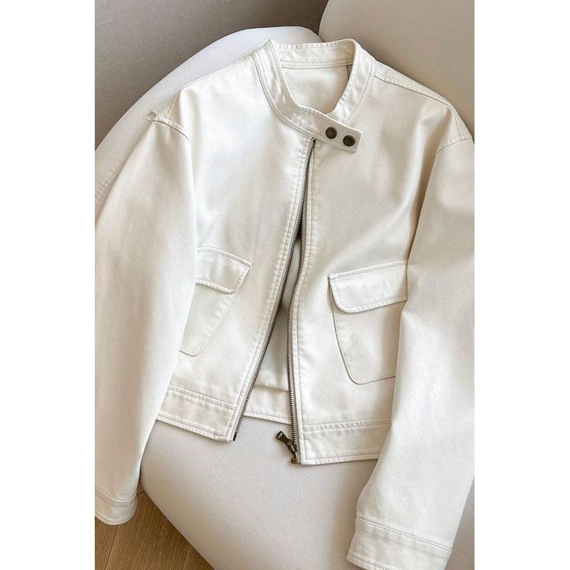 Korean Style Versatile Casual Pu Leather Short Biker Jacket for Women 2025 Autumn New Retro Trendy Jacket Coat