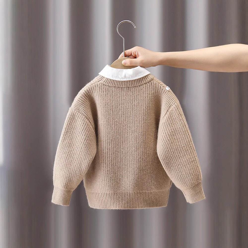 6516 suéter de cuello redondo para niños 2025 nuevo estilo estilo occidental niño a finales de otoño ropa coreana suéter de punto estilo otoño e invierno moda