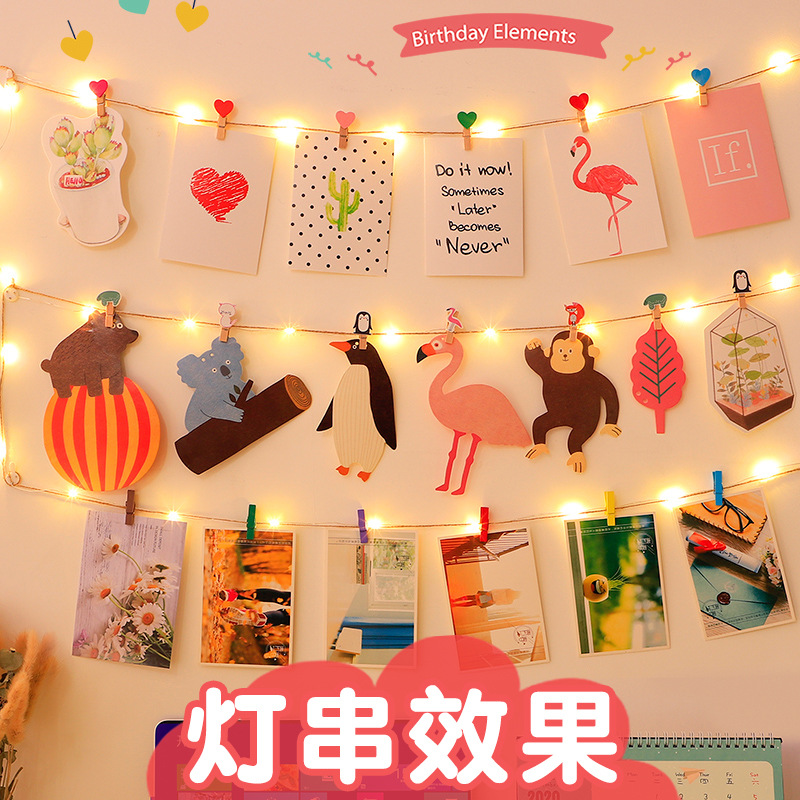색상 나무 사진 클립 diy 사랑 작은 클립 사진 벽 조합 벽걸이 만화 바람 대마 로프 사진 클립