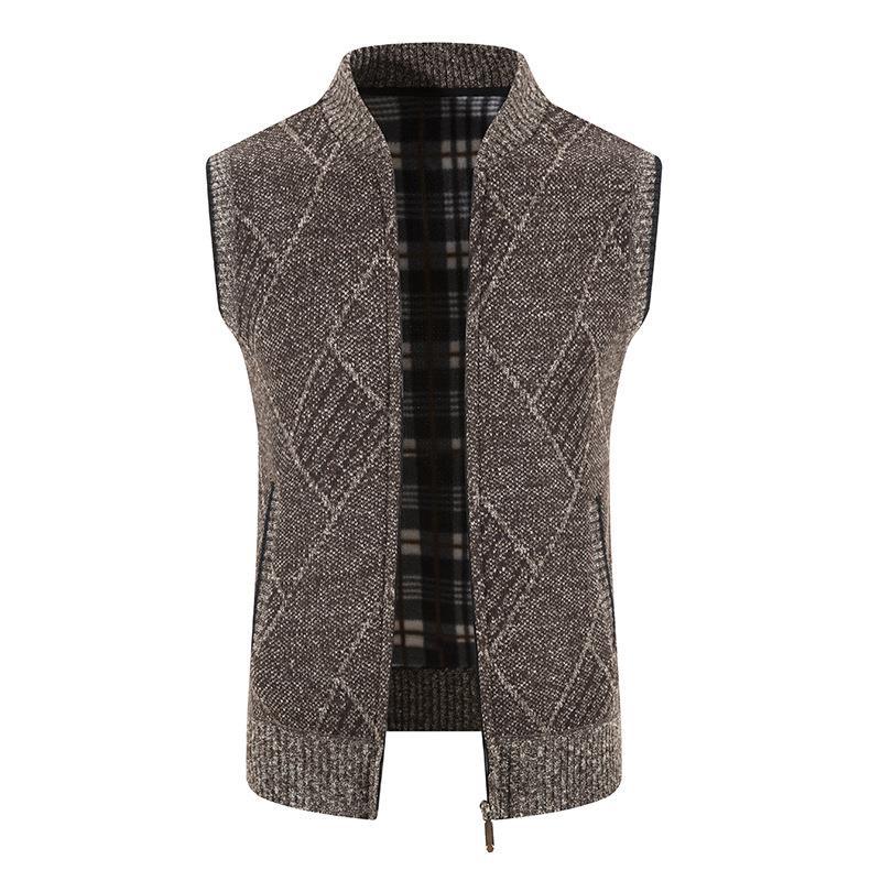 2024 men's autumn and winter base with velvet jacket knitted cardigan sweater youth vest_voghion.com