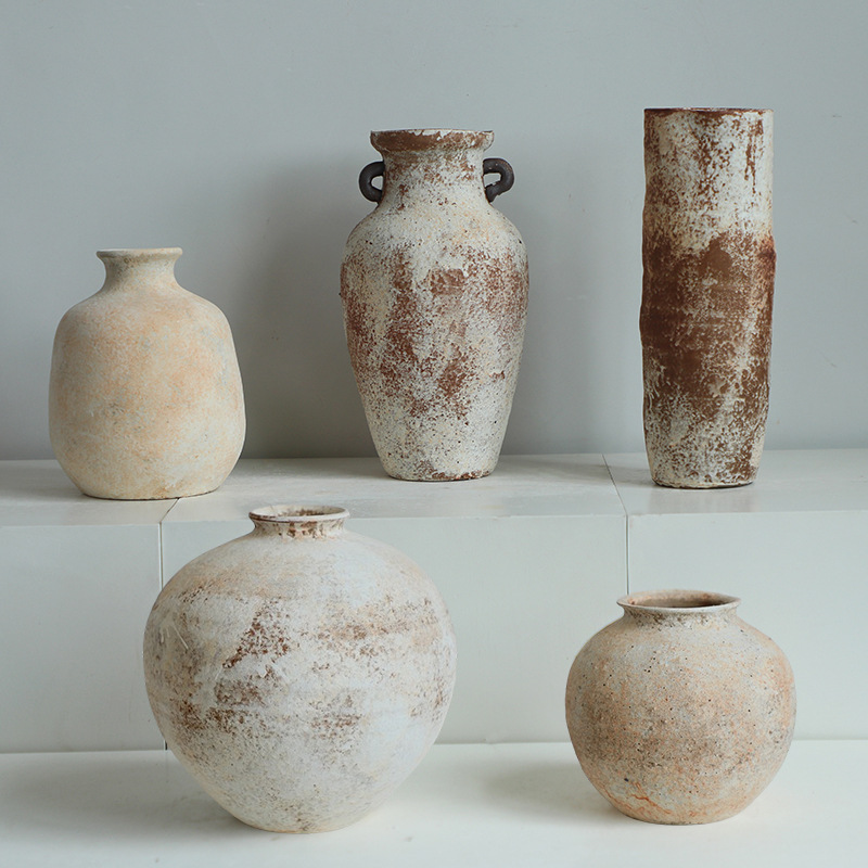 Jingdezhen vasos de cerámica retrógrados nostálgicos hechos a mano hoteles residenciales flores de viento tranquilo arreglos de flores Zen adornos vasijas de cerámica gruesa