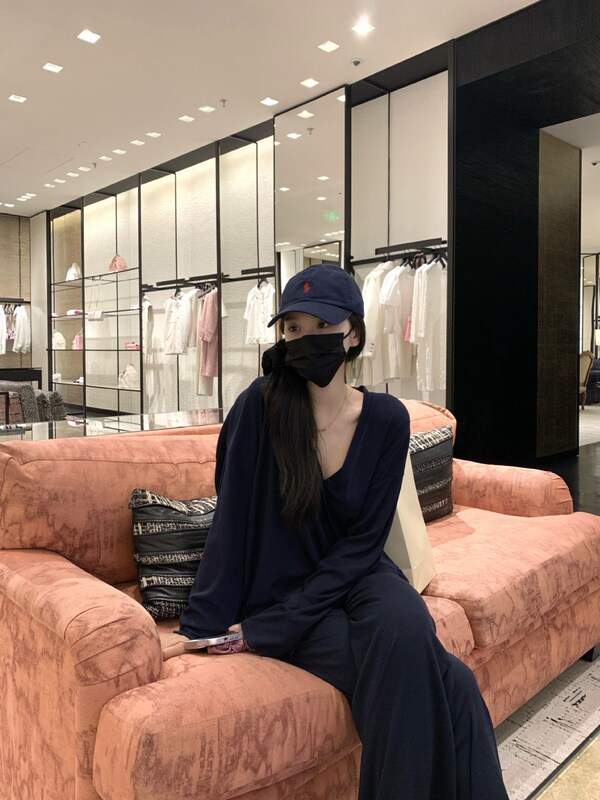藏青色套装慵懒风气质v领长袖宽松T恤女秋季穿搭休闲阔腿裤两件套|undefined