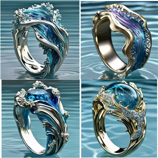 Cross Border Independent Station Amazon Wave Ring Ocean Series Wave Resin Ring Women Wave Open Ring