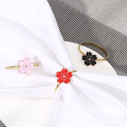 Alloy Flower Series Colorful Enamel Floral Napkin Clip, New Colorful Metal Oil Drip Napkin Ring