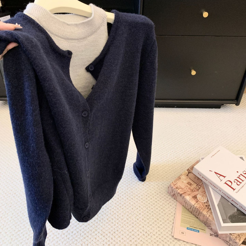 2026 Autumn/Winter New Arrivals: Women's Knitted Cardigan, Relaxed Sweater Coat + Halter Neck Off-Shoulder Top Two-Piece Set