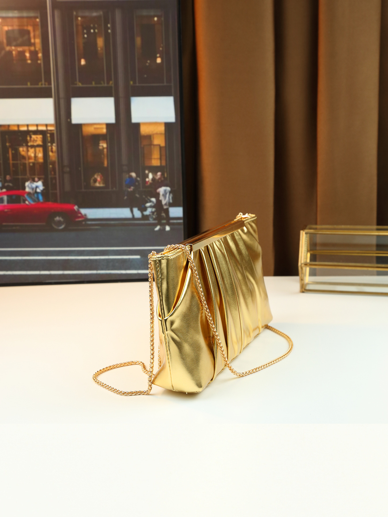 Elegante pochette da sera donna borsa a tracolla plissettata_voghion.com