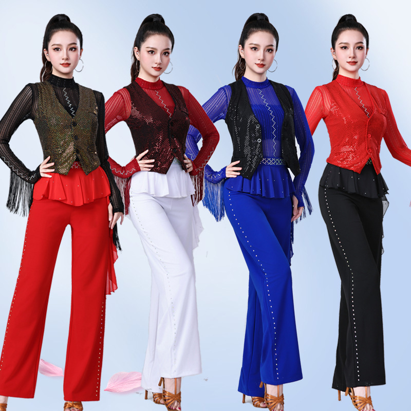 新款亮片马夹女时尚显瘦高档跳舞马甲开衫外搭洋气无袖广场舞衣