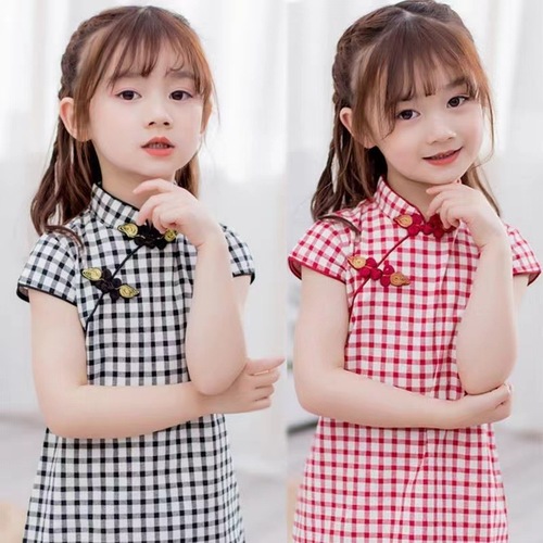 Baby cheongsam summer 2022 new girls plaid children's style Hanfu baby Chinese style cheongsam dress