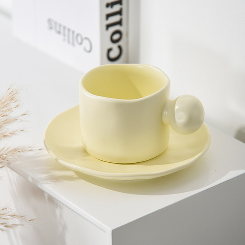 Moyi Jianpin retro coffee cup, high-looking coffee cup, household ceramic vertical pattern hanging ear coffee cup and saucer, exquisite