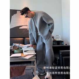 春秋季大码废土风穿搭一整套重磅假两件开衫卫衣阔腿卫裤男士批发
