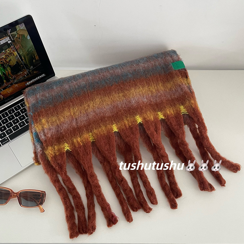 Instagram Cool Atmosphere~Brushed Colored for Autumn and Winter Scarf Fashion Item Warmth Gift Thick Tassels_voghion.com