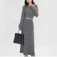 跨境2025新款秋冬针织毛衣半裙两件套休闲显瘦气质高腰毛衣套装女