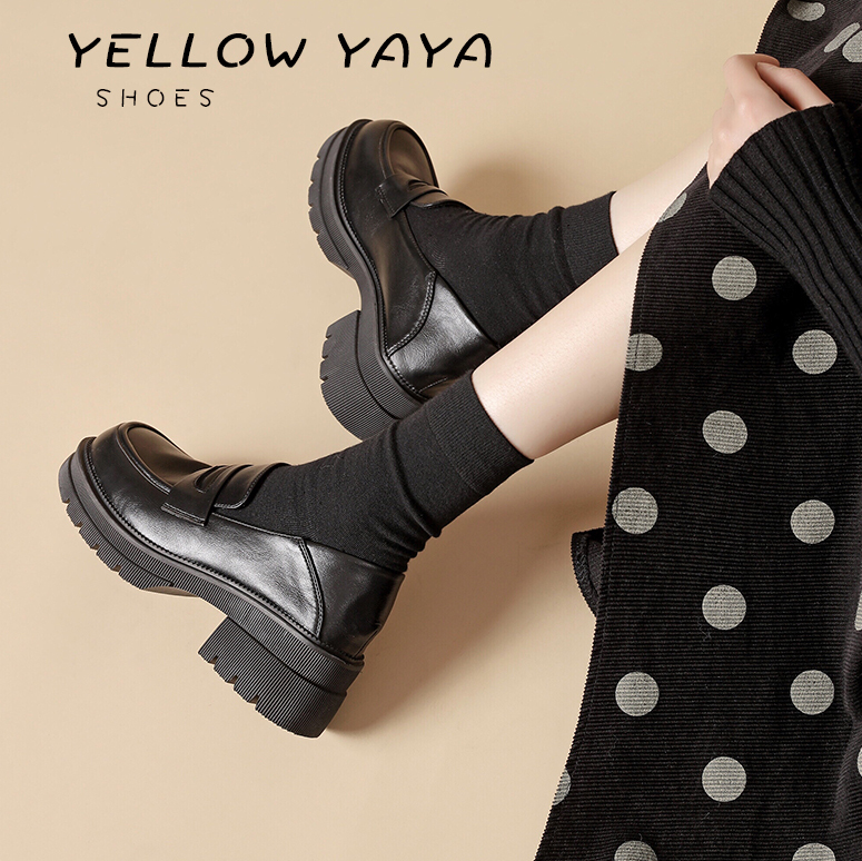 High-Heeled Thick-Soled Loafers for Women, Platform Leather Shoes, 2026 Spring New Style, College Style, British Jk Shoes, Height-Increasing