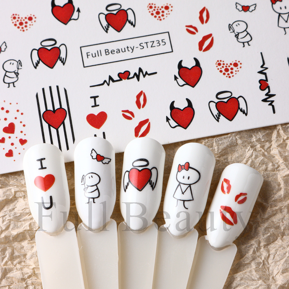 Valentine's Day Sweet Cartoon Heart Shape Stickers Nail Patches 1 Piece display picture 3