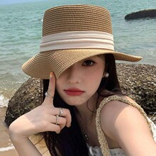草帽女时尚百搭夏沙滩帽蝴蝶结遮阳帽法式遮脸太阳帽防晒帽子旅行