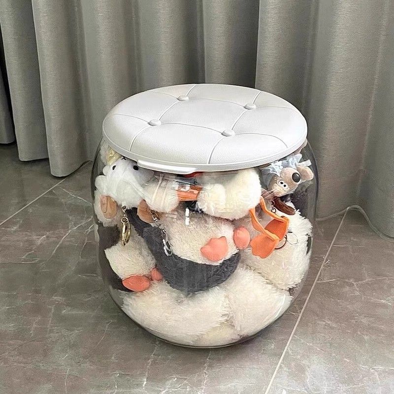 收纳凳儿童玩偶收纳箱毛绒玩具娃娃收纳桶透明储物凳可坐凳子